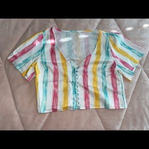 Striped button down crop top.